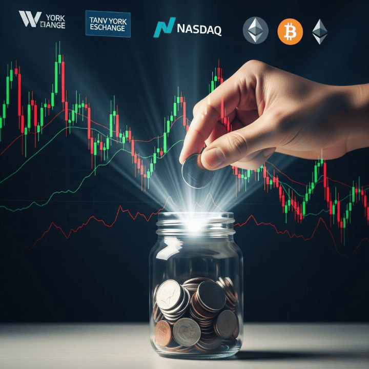 A hand consistently investing in a fluctuating market, representing Dollar-Cost Averaging.