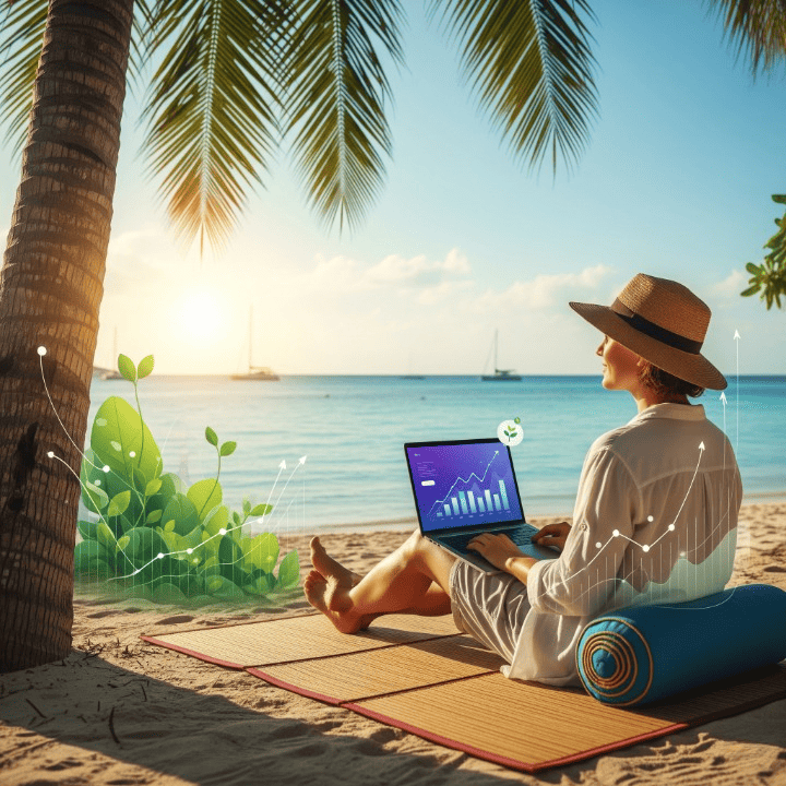 Illustration of a person achieving financial independence and retiring early, with elements of financial growth and freedom.