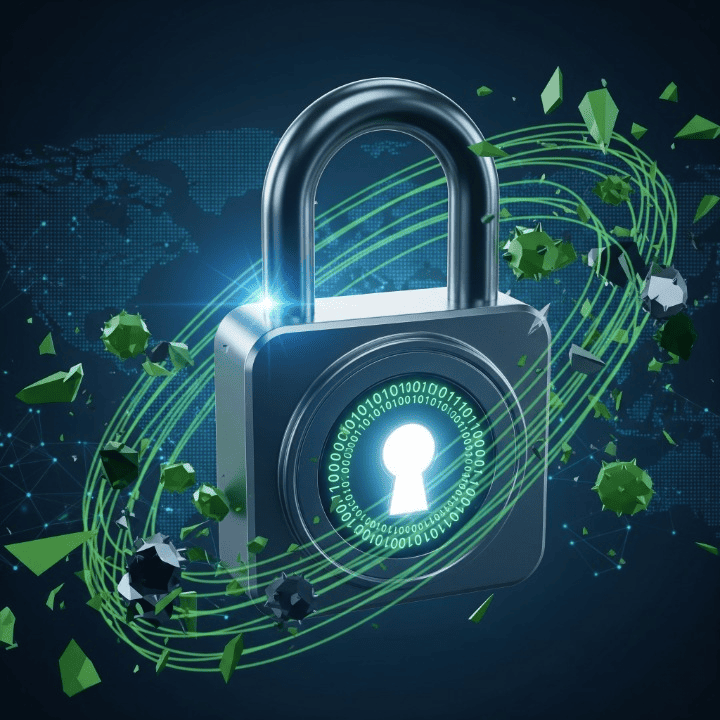 A secure digital lock icon symbolizing identity theft insurance protecting personal financial data from cyber threats.